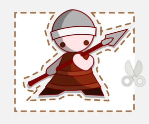 Militia man with spear and helmet.