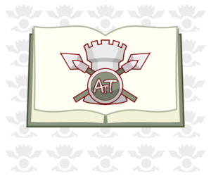 An open book with the Attack the Tower logo